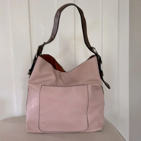 Handle Hobo pink slouch bag in vegan leather with adjustable strap - Picture 3 of 8